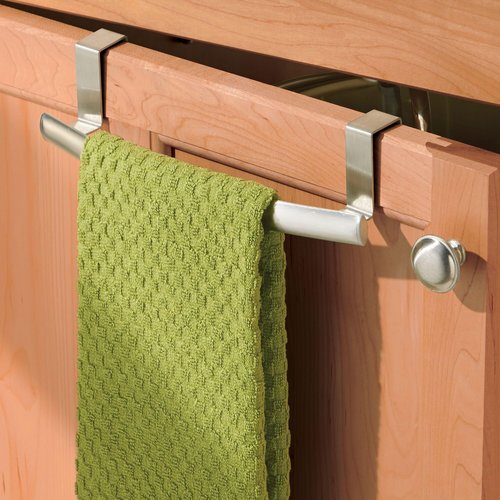 iDesign Axis Curved Over-the-Cabinet Kitchen Bar Holder for Dish and Hand Towels, Pot Holders, 9.75" x 2.75" x 2.5" - Brushed Stainless Steel