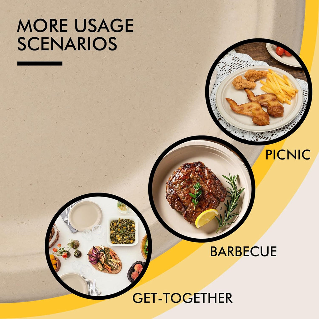 RACETOP Compostable Paper Plates - 10 Inch Heavy Duty Biodegradable Plates | 150 Pack, Unbleached Brown