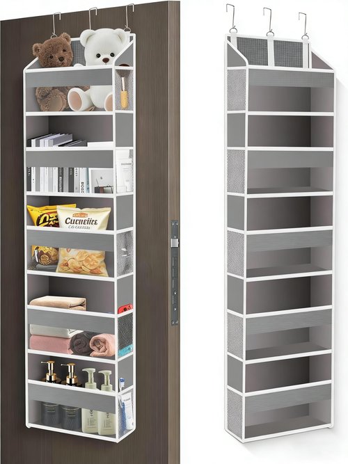 XiflLife Over The Door Organizer Closet,5 Bins 10 Side Pockets,Hanging Organizer,Anti Tilt 44 lbs Load Organizers and Storage with Clear Window for Bedroom,Nursery,Rv,Bathroom,Camper(Light Grey)