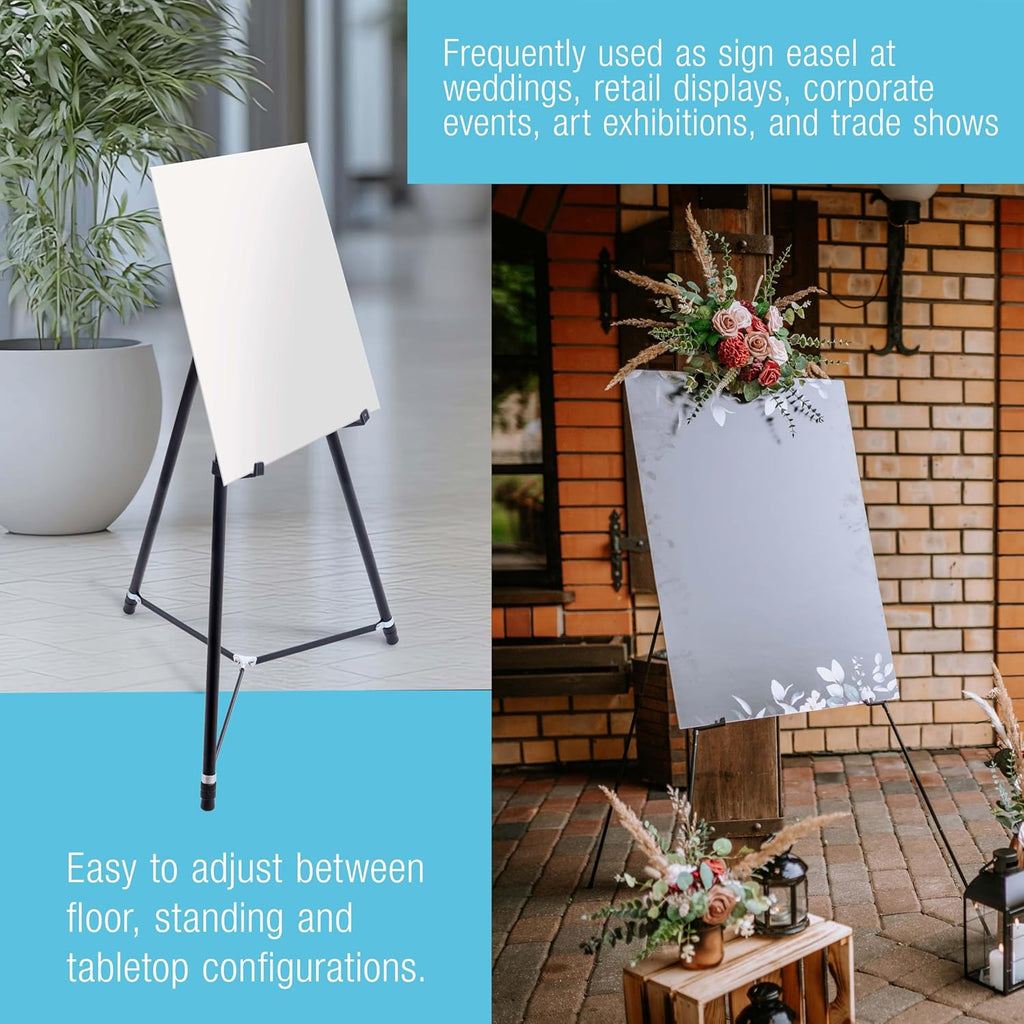 U.S. Art Supply 66" High Black Metal Display Art Easel - Adjustable Portable Stand for Floor & Tabletop Use