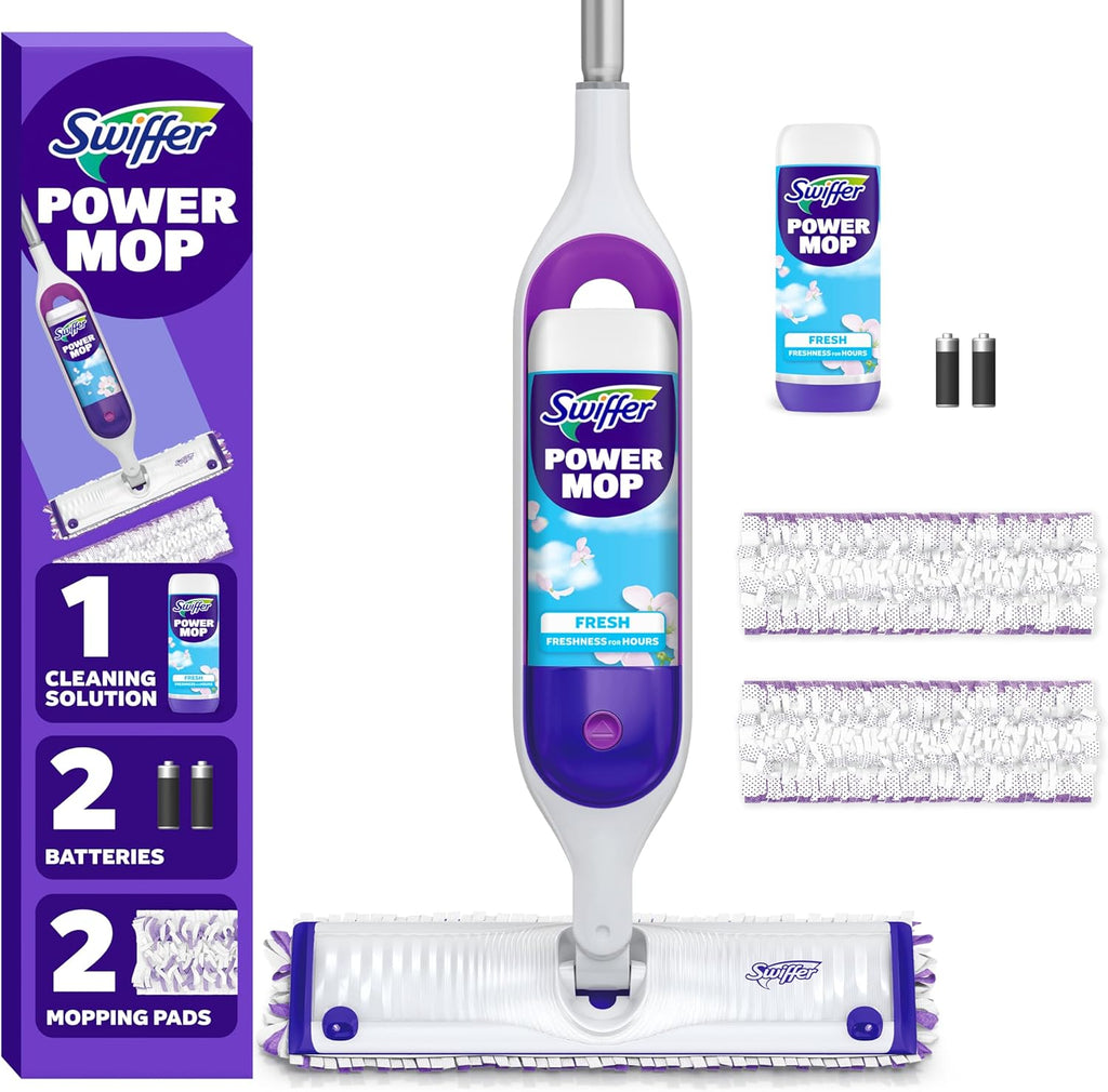 Swiffer PowerMop Multi-Surface Mop Kit - Effortless Floor Cleaning with Fresh Scent | Includes PowerMop, 2 Pads & Solution
