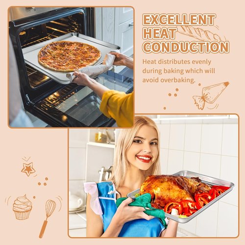 Deedro Stainless Steel Baking Sheet Set - Heavy Duty, Non-Toxic & Easy Clean | 16 x 12 Inch, Rust-Free