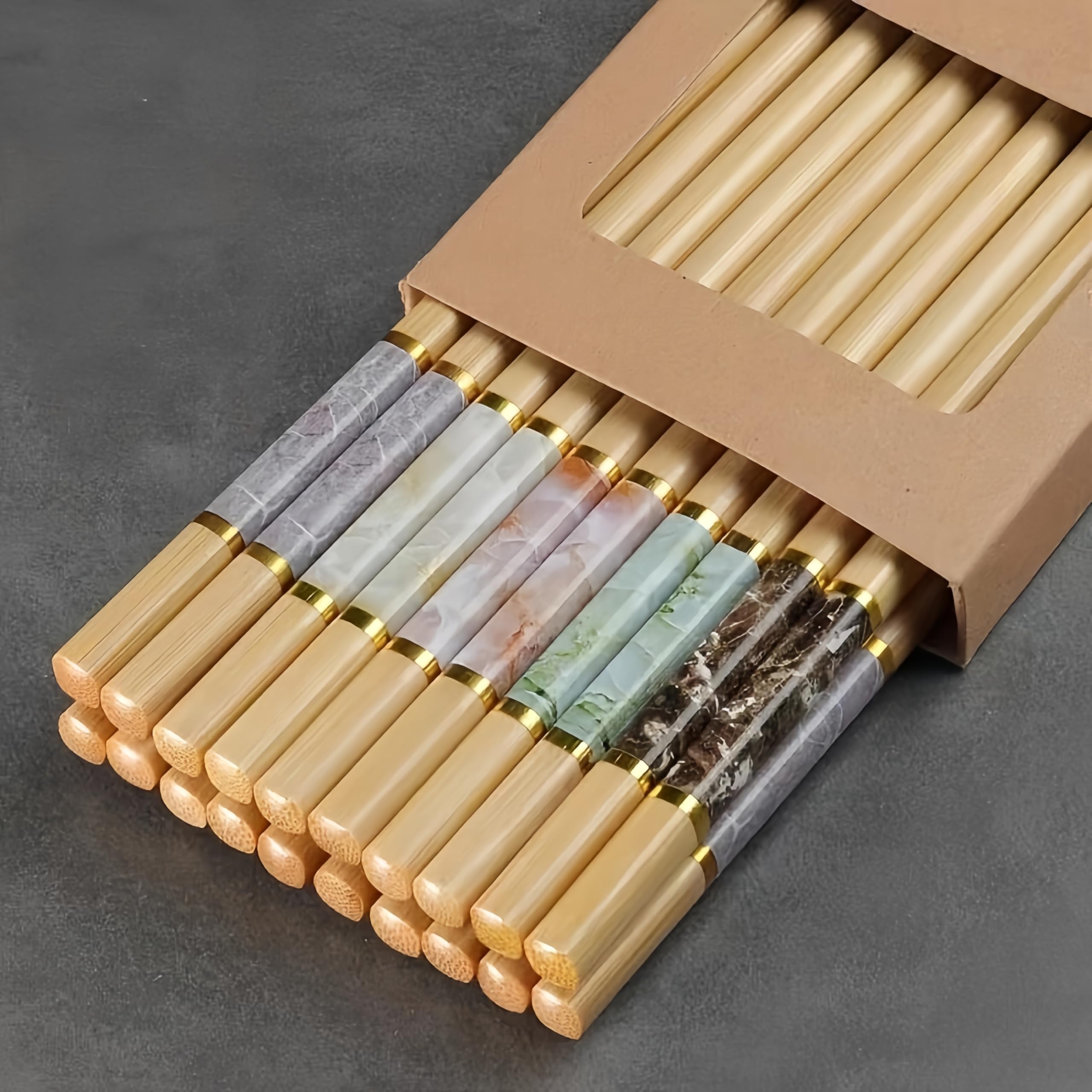 10 Pairs Bamboo Chopsticks Reusable Cooking Chopsticks 9.45 inches Chop Sticks Reusable Dishwasher Safe Non slip Korean ChopSticks Gift Set for Sushi & Ramen Lovers