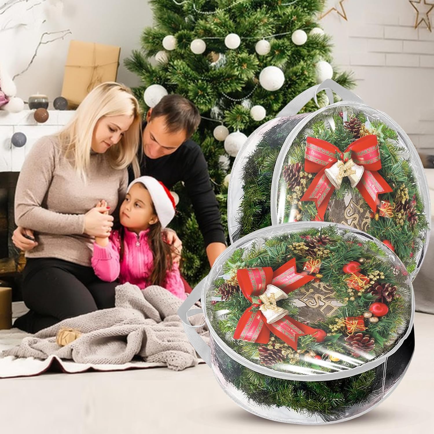 YAYODS Wreath Storage Container - Heavy Duty 30 Inch Bag with Clear Window for Christmas Decor | White