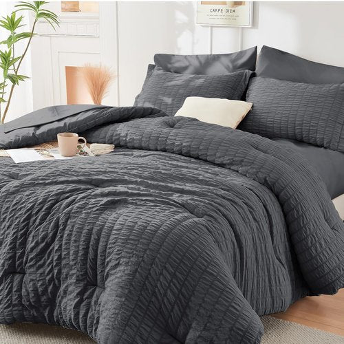 HYMOKEGE Twin Comforter Set - Luxury 5-Piece All-Season Bedding Set in Dark Grey | Includes Comforter, Sheets, Pillowcase & Sham
