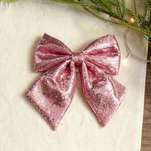 Large Sequin Bow Tree Topper, 12''x10'' Pink Glitter Bow Christmas Ornaments, Decorative Bow for Christmas Tree Wreath Garland Fireplace Holiday Valentine's Day DIY Crafts (Pink)
