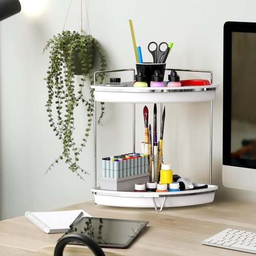 Simple Houseware 2-Tier Corner Bathroom Countertop Organizer, White