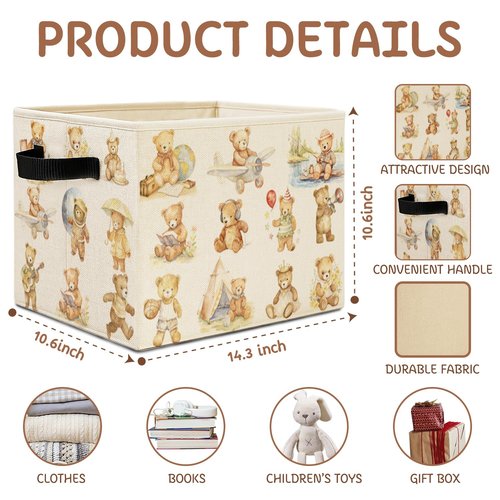 Elefeltclave Teddy Bear Sports Nursery Theme Storage Bins,Baby Bear Collapsible Storage Basket Organizer for Toddler Kids Bedroom Playroom Nursery Bathroom Clothes Toys Books, Toybox for Girls