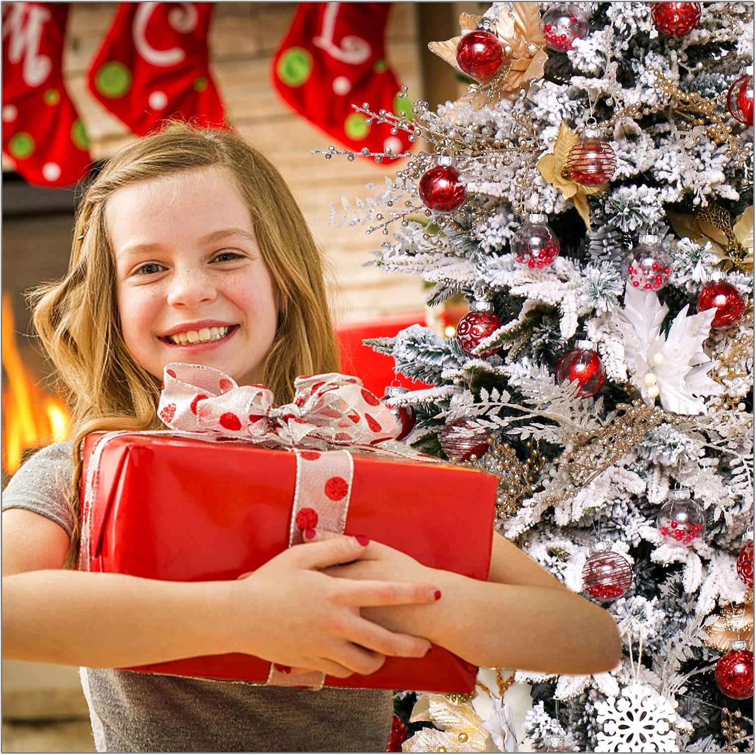 Skiennix 30-Piece Christmas Ornaments Set - Shatterproof Red & Clear Baubles for Holiday Decor