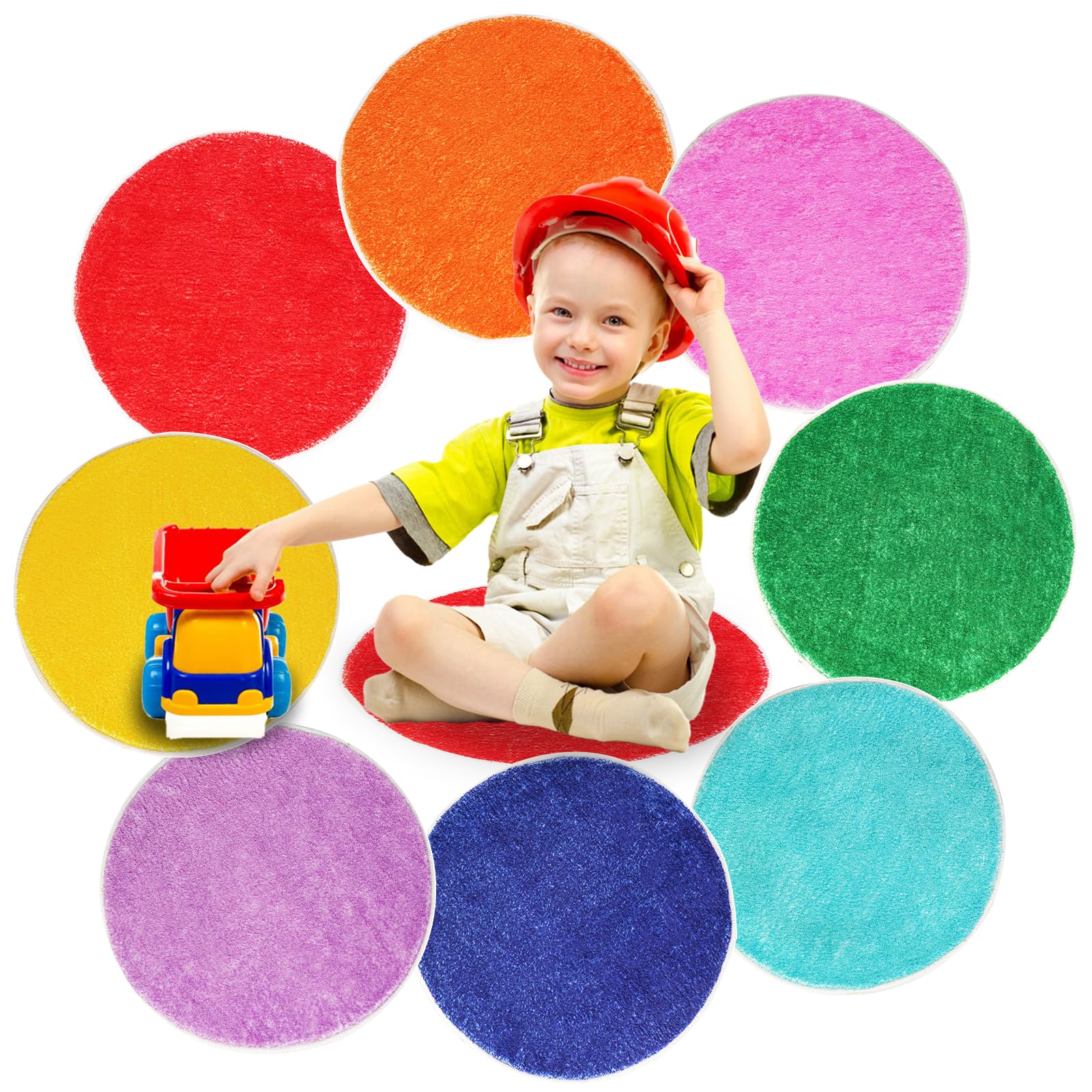 8 Pcs Kids Carpet Circle Seats Classroom Rugs 16" Kids Floor Cushions Round Soft Warm Mat for Preschool Home School Story Time, Group Activity Educational Playing Areas