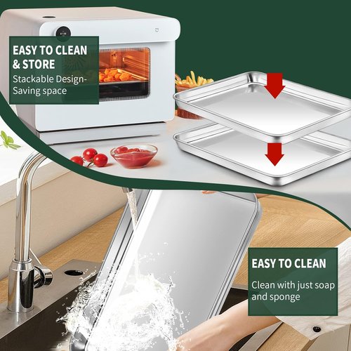 CEKEE Stainless Steel Baking Sheet Set - 2 Cookie Sheets & Racks, Rust-Resistant, 9.33 x 6.96 Inch