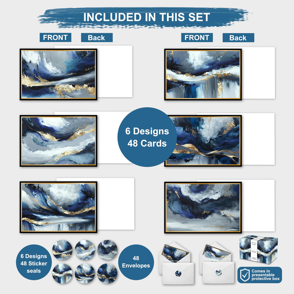 smart scribbles Rainbow Agate Blank Note Cards Set, 24 Cards with Envelopes, 4x6 Inches, Gold Foil Border, Thank You Cards with Seals