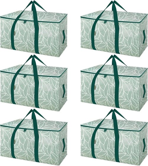 BALEINE 6-Pack Heavy-Duty Moving Bags - Oversized Storage Totes with Reinforced Handles (Antique Folidage)