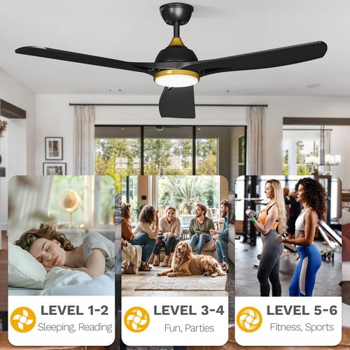 DWVO 56 Inch Ceiling Fans with Lights, Smart Ceiling Fan with APP and Remote Control, 3CCT Dimmable LED, 6-Speed Reversible Quiet DC Motor for Living Room, Bedroom, Dining Room - Black