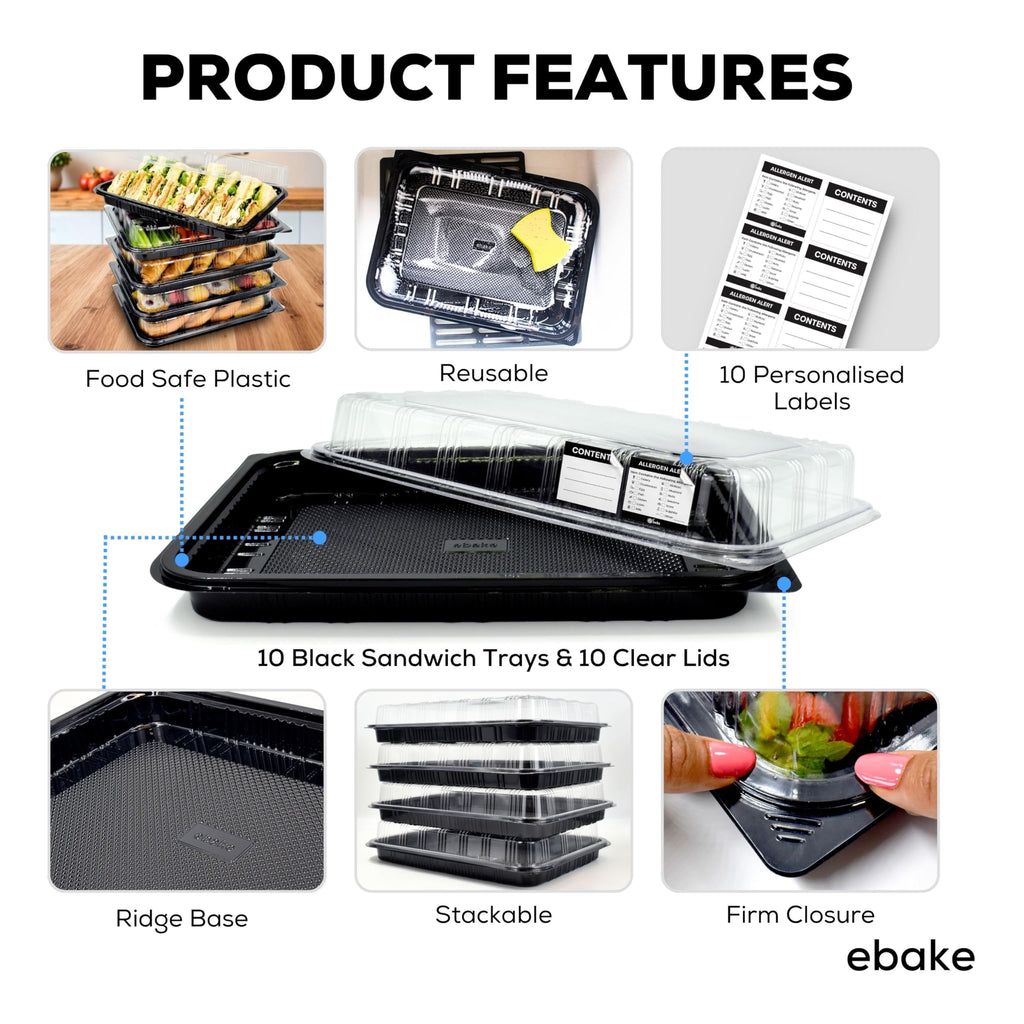 10 Pack Catering Trays with Lids – 17" Serving Tray with Lid, Heavy Duty Recyclable Plastic Party Platters for Catering, Buffet, Picnics & Events – Food Tray with Clear Lid (17.72 x 12.20 x 2.95 inch)