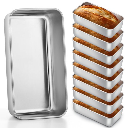 E-far 8 Pack Stainless Steel Loaf Pans, 9x5 Inch Bread Bread Pans, Metal Bakeware for Baking Bread Cake Meatloaf Brownies, Healthy & Non Toxic, Easy Release & Dishwasher Safe