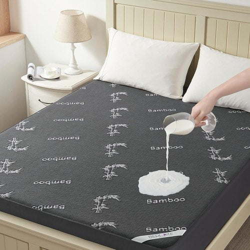 BEDLORE Queen Size Waterproof Mattress Protector - Soft Bamboo Viscose Fitted Cover | Breathable & Noiseless, Machine Washable (Gray)