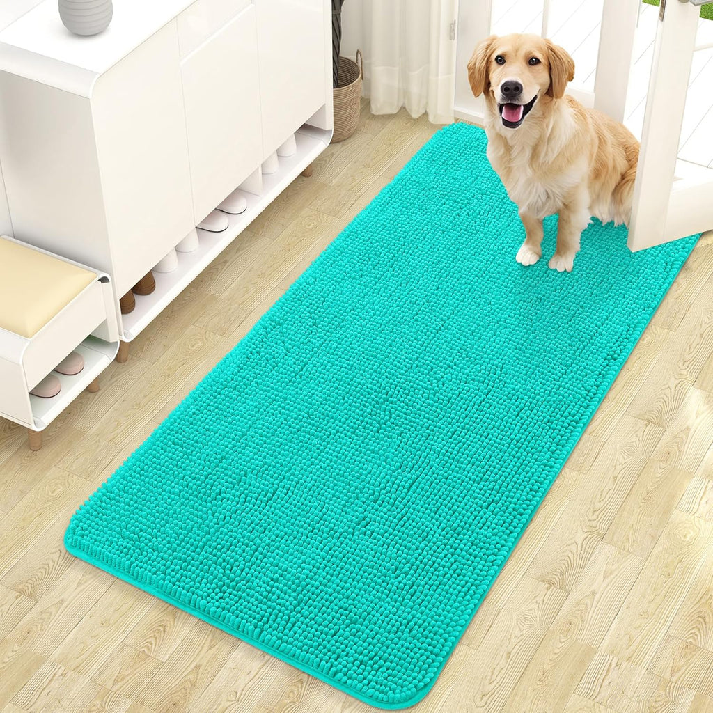 OLANLY Dog Door Mat - Absorbent Non-Slip Mud Mat for Dogs | Quick Dry Chenille, 47x24, Teal