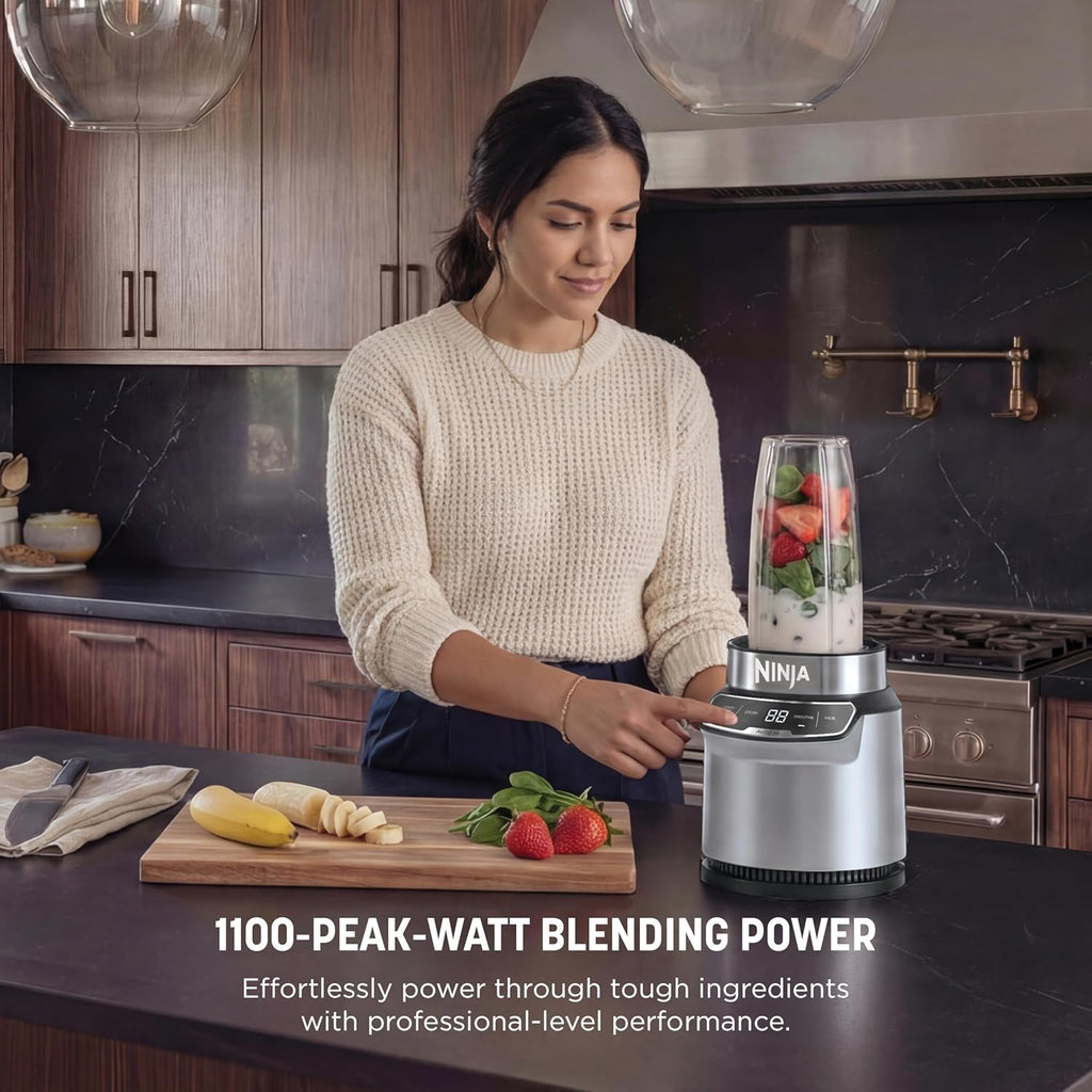 Ninja Blender - Nutri Pro with Auto IQ Technology | Perfect for Smoothies & Frozen Drinks | Includes (2) 24 oz. To-Go Cups | 1100 Peak Watts | Silver | BN401
