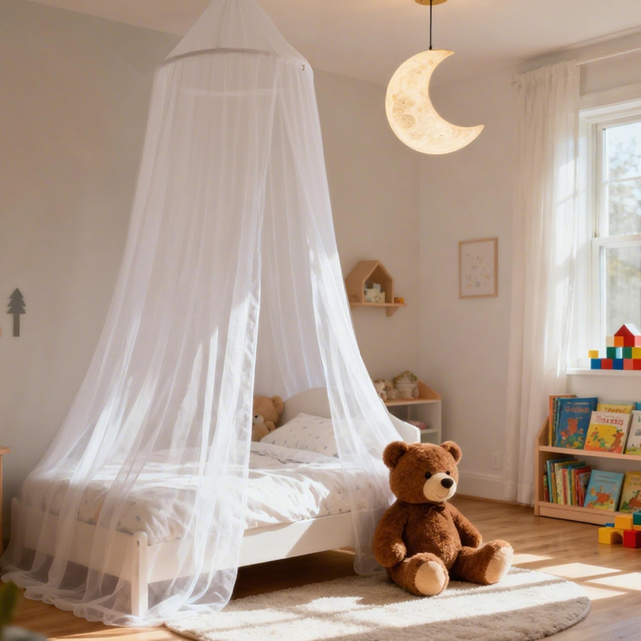 Wnqou White Bed Canopy Mosquito Net for Girls,Princess Canopy for Kids Bed Room Decor (White)