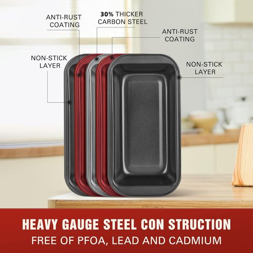 KITESSENSU Nonstick Carbon Steel Loaf Pan - Easy Grip Handles for Baking Bread & Brownies | Set of 2, Gray