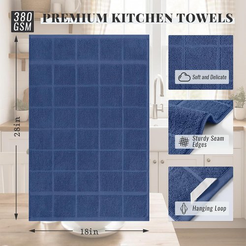 Homaxy Premium Kitchen Towels - Soft & Absorbent 380 GSM Cotton Dish Towels | 18"x28", Navy Blue, 6 Pack