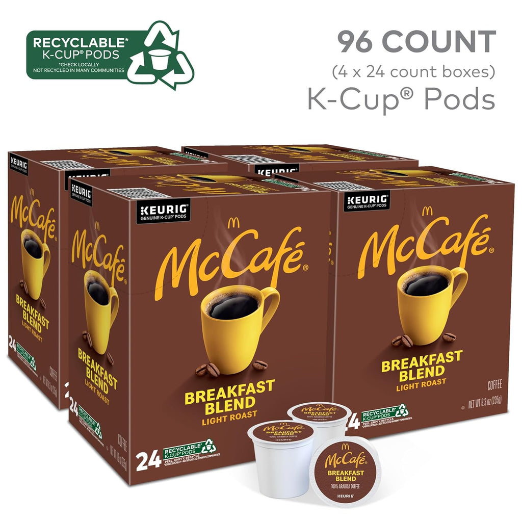 McCafe Breakfast Blend Coffee - Light Roast Keurig K-Cup Pods | 96 Count (4 Packs of 24)