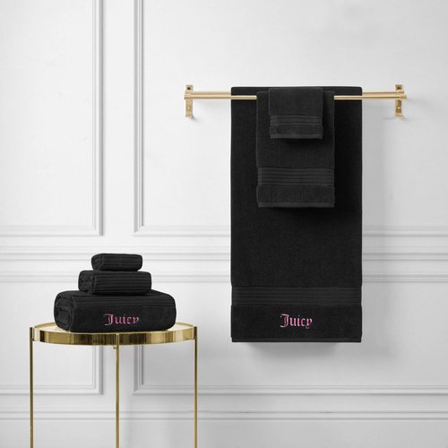 Juicy Couture Alyssa Luxurious 6 Piece Bath Towel Set - (2) Bath Towels, (2) Hand Towels, and (2) Washcloths - Black Premium Bathroom Towel Set