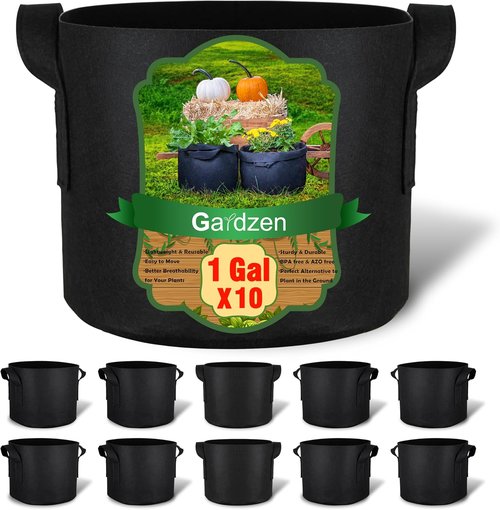 Gardzen 1 Gallon Grow Bags - 10-Pack Heavy Duty 300G Thickened Fabric with Handles for Aeration