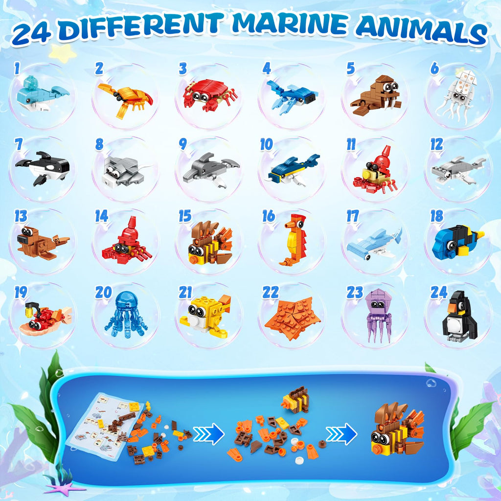 Giveuplay 24 Packs Party Favors for Kids, Ocean Mini Animals Toy Building Block Set for Easter Valentines Day Classroom Prizes Goodie Bag Stuffers Birthday Gifts for Boys Girls Ages 6-12+