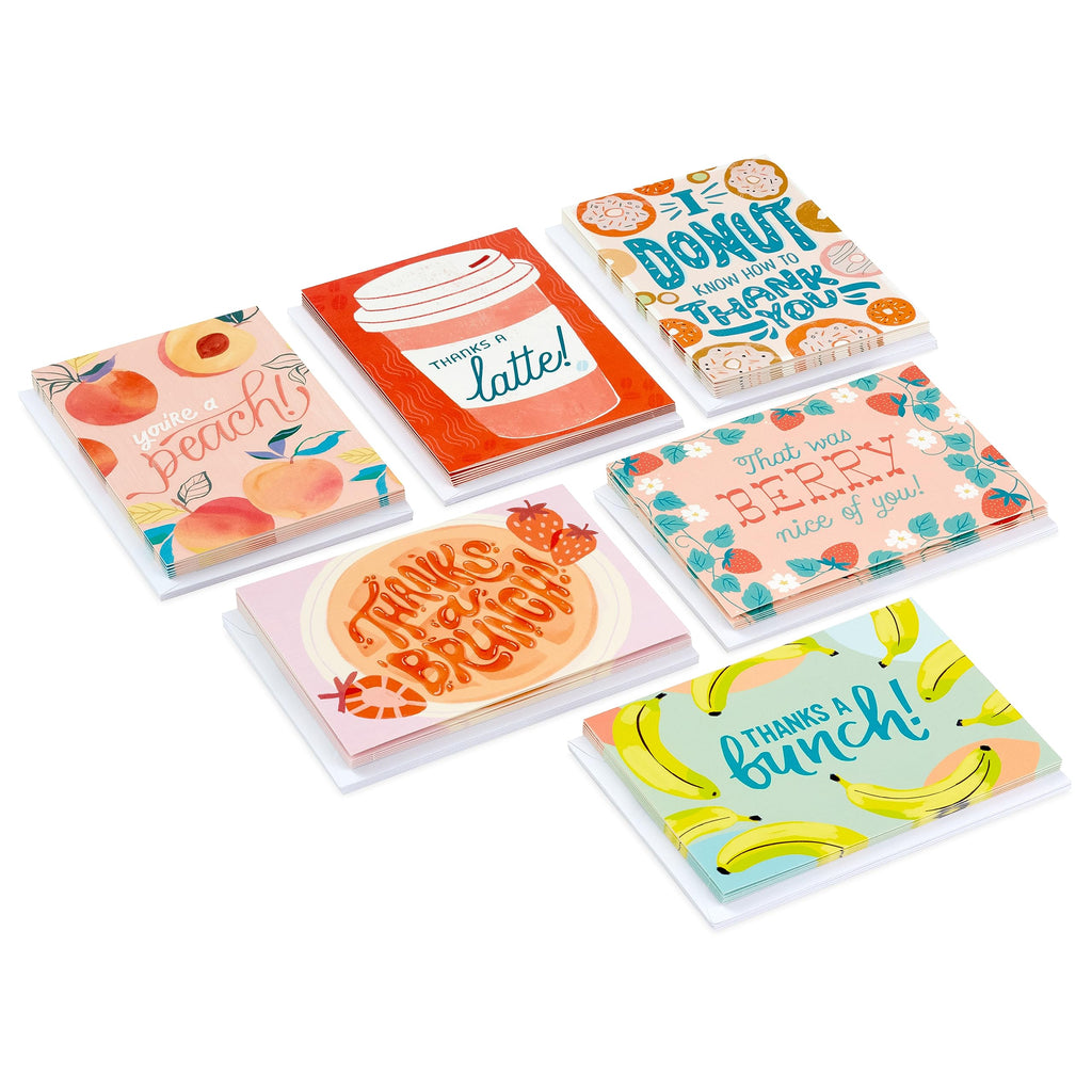 Hallmark Thank You Notes, Food Puns (36 Blank Cards with Envelopes) Donut, Latte, Brunch