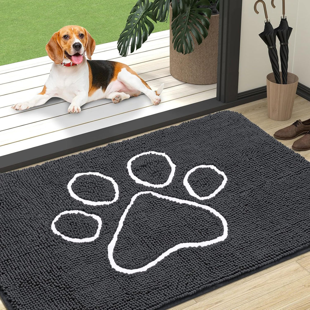 OLANLY Dog Door Mat - Absorbent Non-Slip Chenille Mud Mat for Muddy Paws | 47x32 Dark Grey