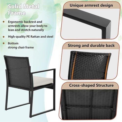 FDW 3-Piece Patio Furniture Set - Modern Outdoor Wicker Chairs & Coffee Table | Weather-Resistant Khaki Rattan