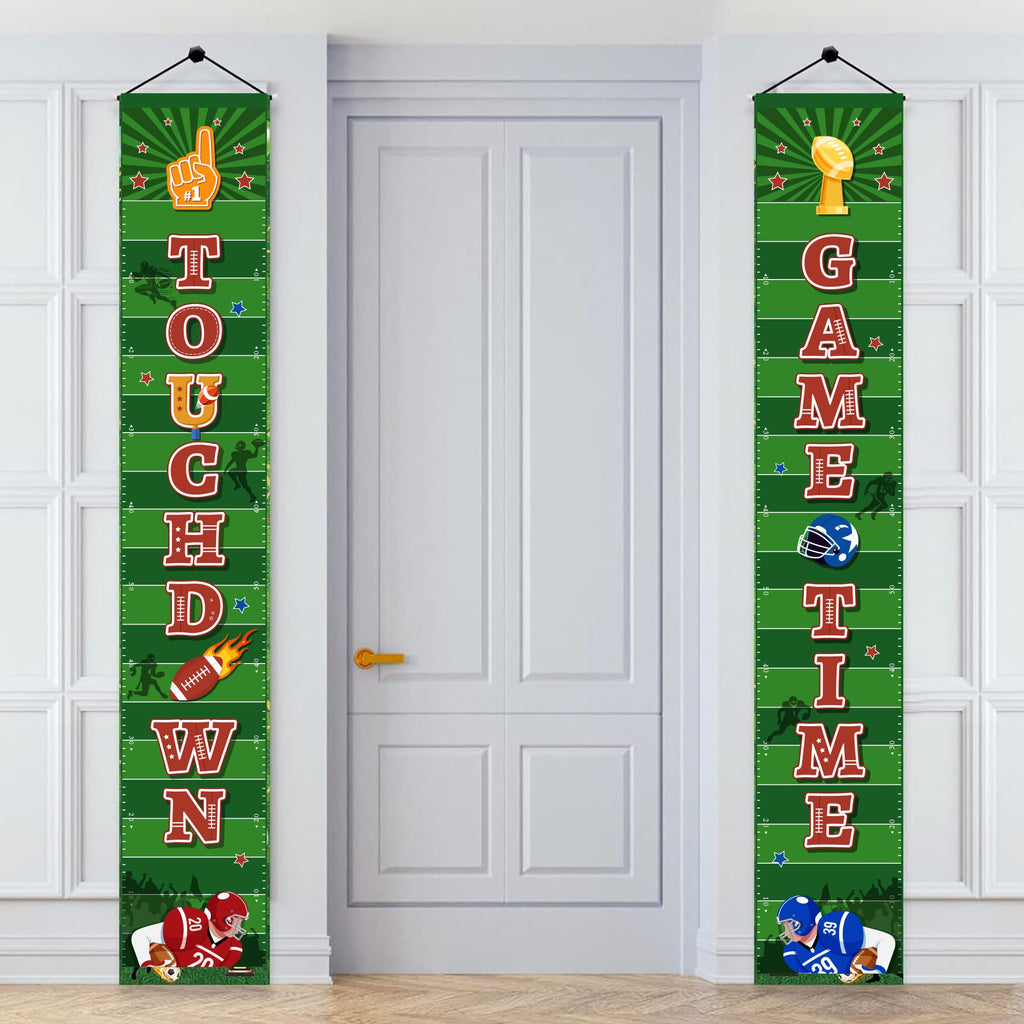 2 Pcs Football Party Porch Banner, 71'' x 12'' Super Rugby Bowl Porch Sign Banner Set Sport Front Door Banner for Super Football Birthday Party Decorations Supplies