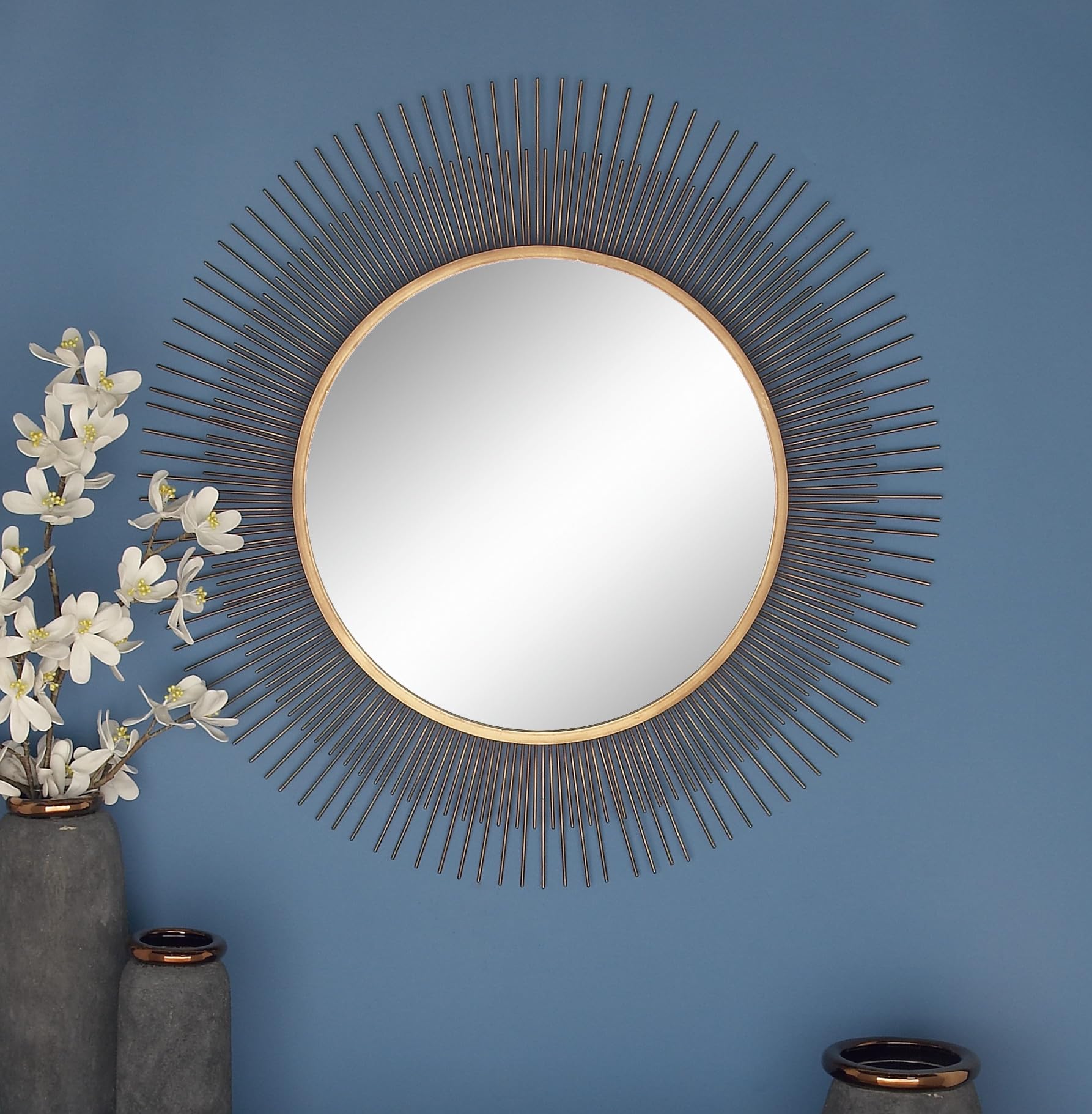 Deco 79 Metal Room Wall Mirror Starburst Entryway Mirror, Wall Mounted Mirror 36" x 2" x 36", Gold