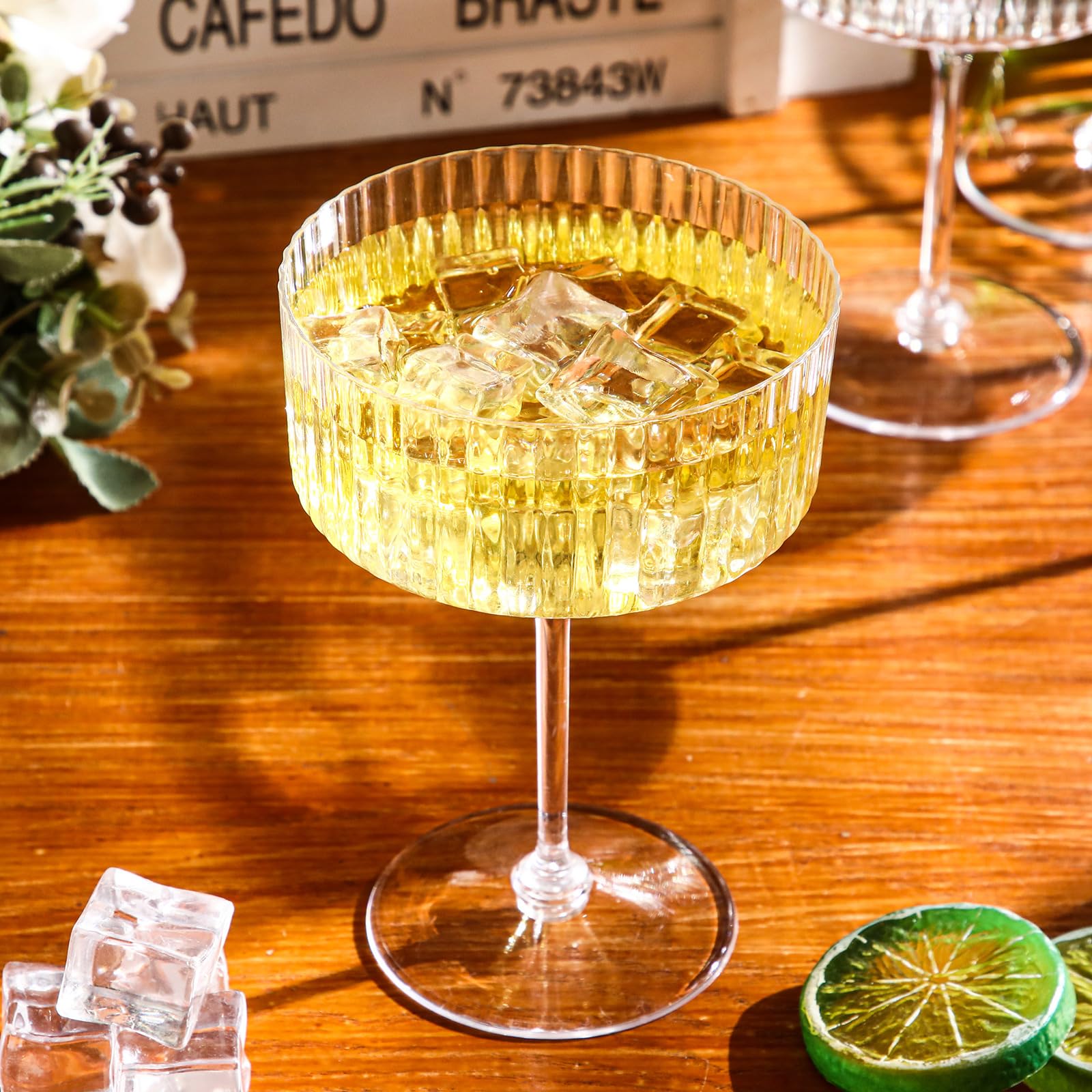 Jingmore 48 Pcs Ribbed Martini Glasses 10 oz Disposable Plastic Vintage Ribbed Coupe Glasses Unbreakable Dessert Parfait Glassware for Wedding Birthday Party Supplies (Clear)
