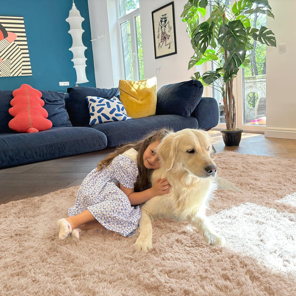 OLANLY Large Area Rug - Soft Fluffy Shaggy Indoor Carpet for Living Room & Bedroom | 5x9 Beige