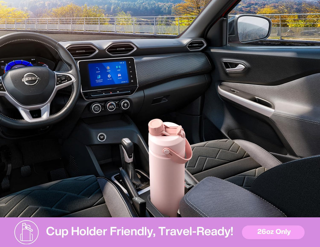 POWCAN 26 oz Insulated Water Bottle - 2-in-1 Straw & Spout Lid, Leak-Proof, Fits Car Cup Holder | Cherry Pop