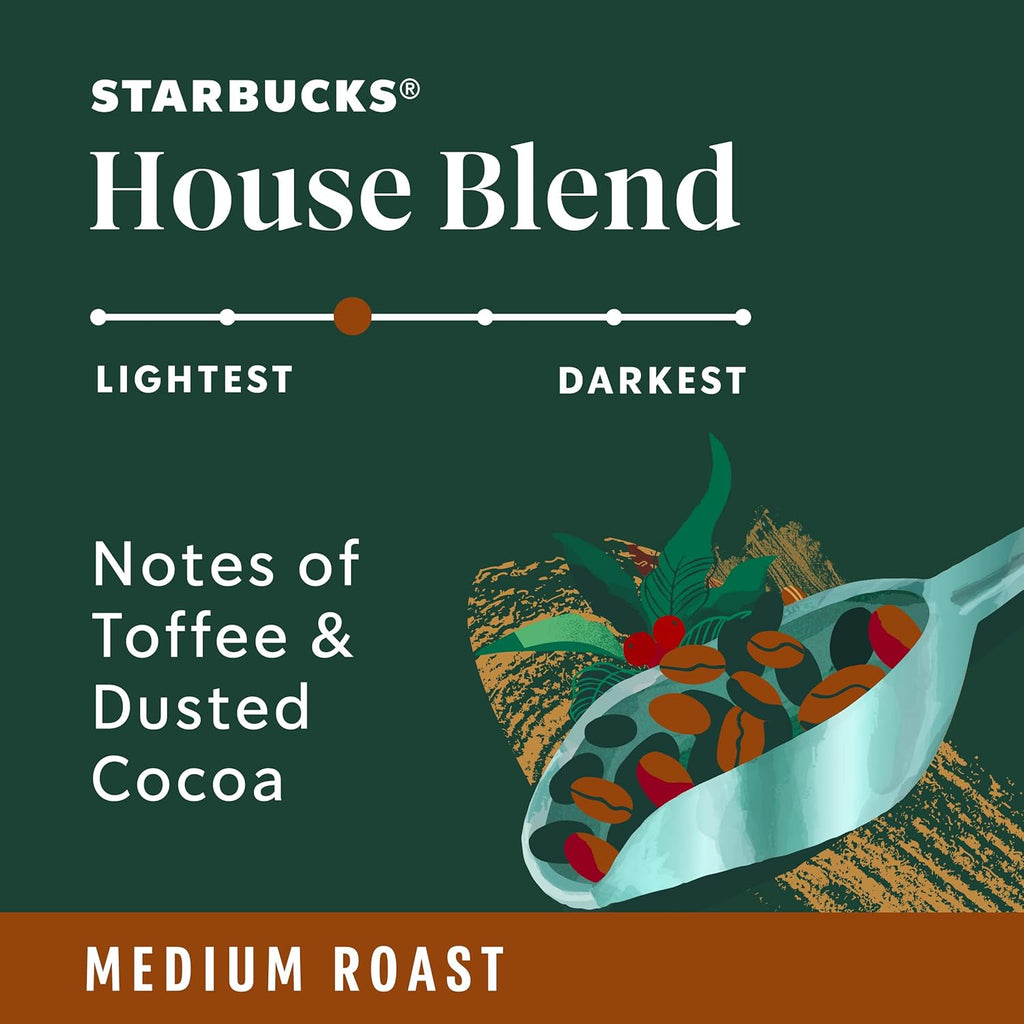 Starbucks Ground Coffee - Medium Roast House Blend | Six 18 oz Bags for Hot or Iced Coffee