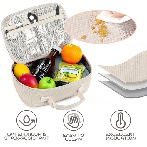 GODWOODS Cute Lunch Bag for Women & Men Corduroy Small Lunch Box with Cooler & Organizer Compartments Insulated Lunch Tote Bag for Travel Work (Beige)