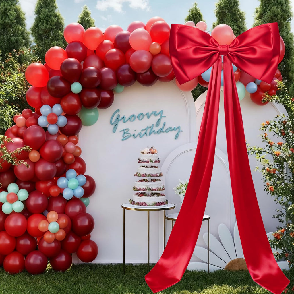 Christmas Decorations - 6.5 Ft Giant Christmas Bows for Tree Decor, Large Satin Coquette Decorative Bows for Tree Topper Wall Wedding Birthday Home Room Party Valentines (red)