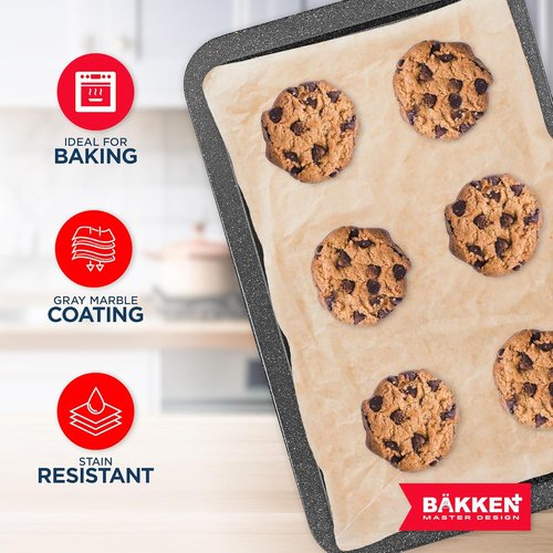 BAKKEN Nonstick Baking Pans - Commercial Grade Carbon Steel Cookie Sheet, 13.18" x 8.66", Oven Safe to 450°F, Gray Marble