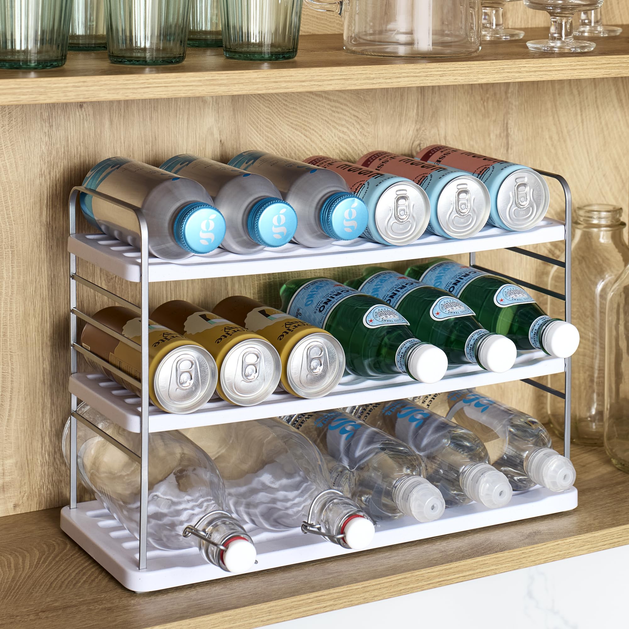 YouCopia UpSpace Water Bottle and Travel Mug Cabinet Organizer, Adjustable Storage Rack for 40 oz Stanley Tumblers, 12 Bottle Premium Edition