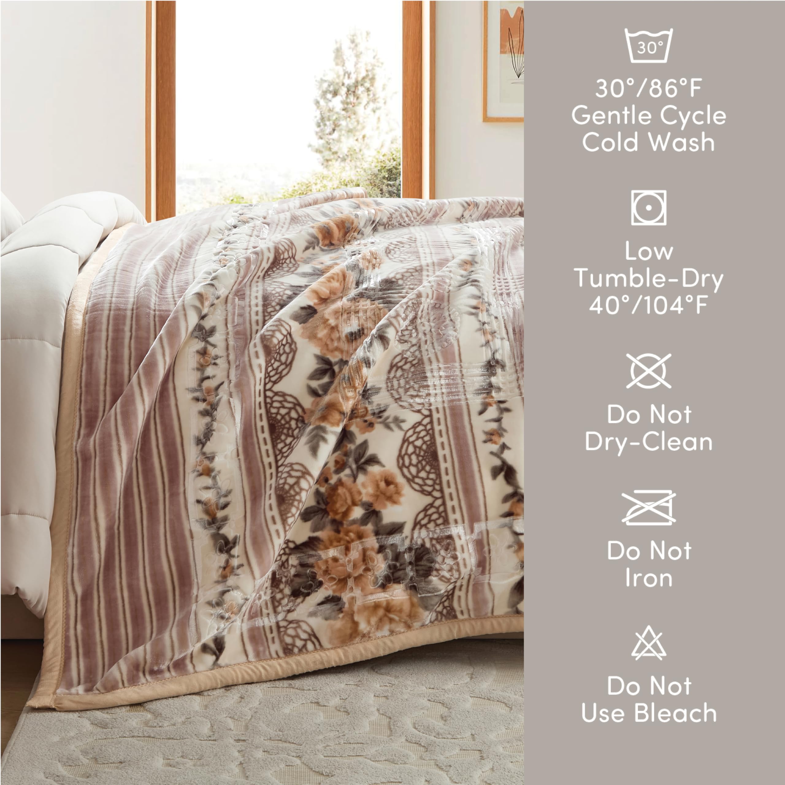 Nestl Korean Mink Blanket King Size - 12 Lbs Velvet Fleece Korean Blanket - 2 Ply Warm & Thick Winter Blanket - Wrinkle & Fade Resistant - 87 x 94 Inches (Beige)