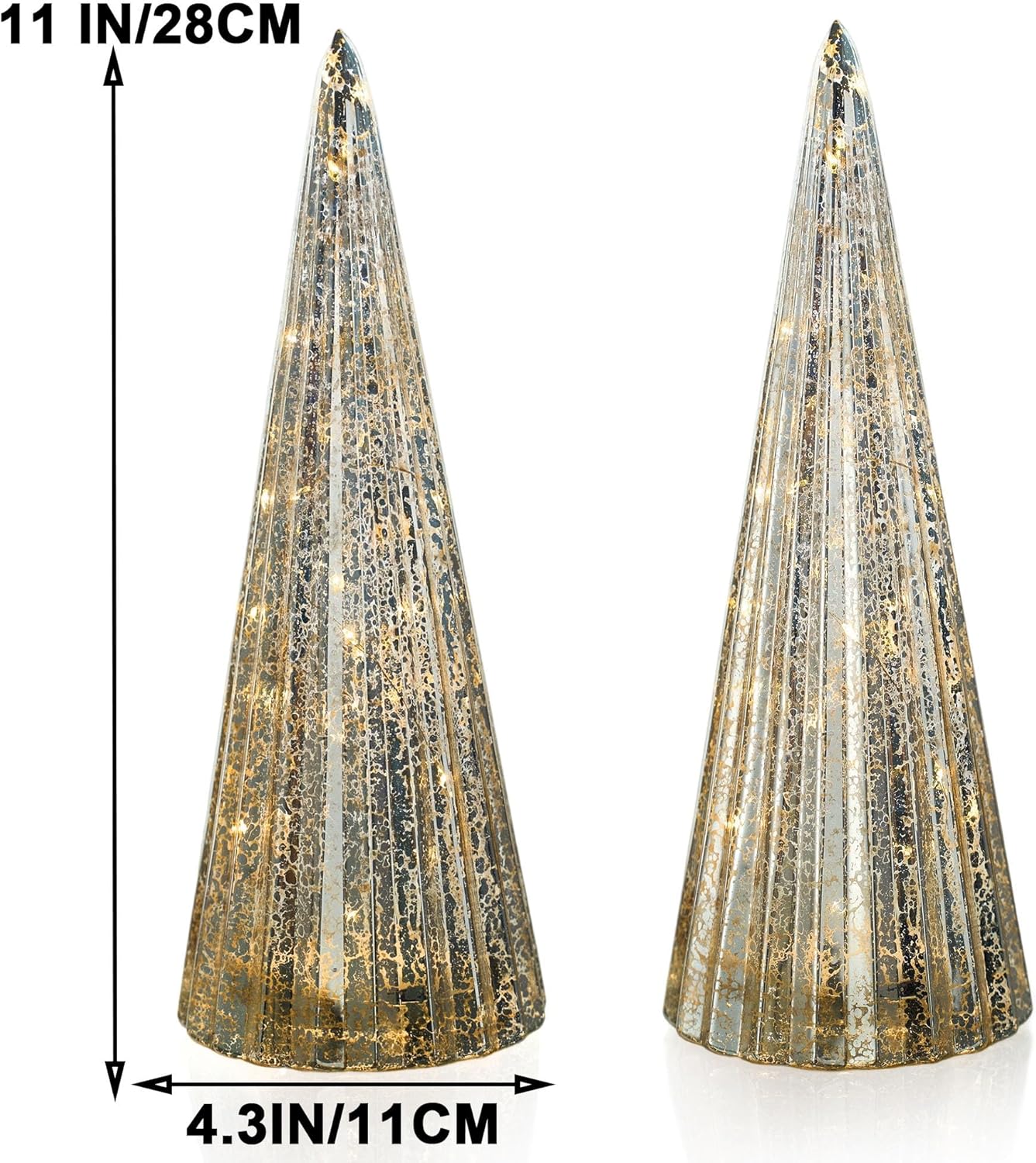 Regine Switzerland Mercury Glass Christmas Trees - Set of 2 Silver LED Figurines for Indoor Decor