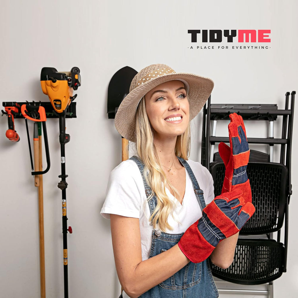 TIDYME Heavy-Duty Garage Wall Storage System - Wall-Mounted Tool Organizer Rack with 12-Piece Kit & Double-Layered Hooks