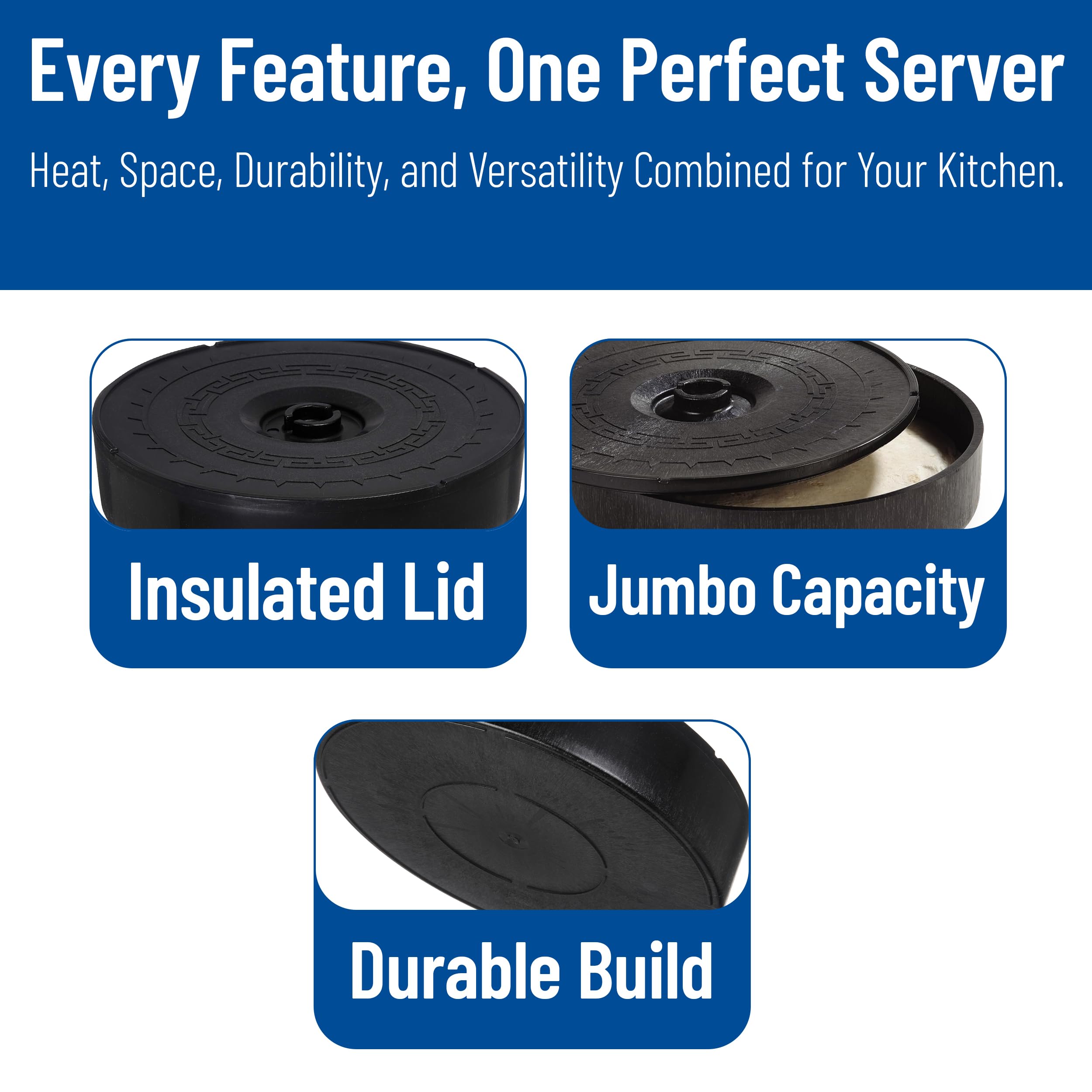 Carlisle FoodService Products Jumbo Server Tortilla Server with Insulated Lid for Kitchens, Restaurants, Catering, Plastic, 12.75 X 2.625 Inches, Black