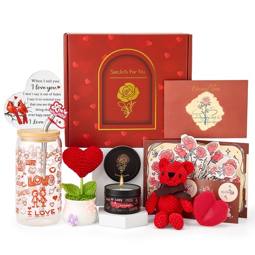 CCAENI Valentine's Day Gift Set for Women，Gift Basket for Her,Gifts Box for Girlfriend Wife Birthday Gifts for Women Heart-shaped Love Gift Wedding Engagement Anniversary Romantic Gifts (Red)