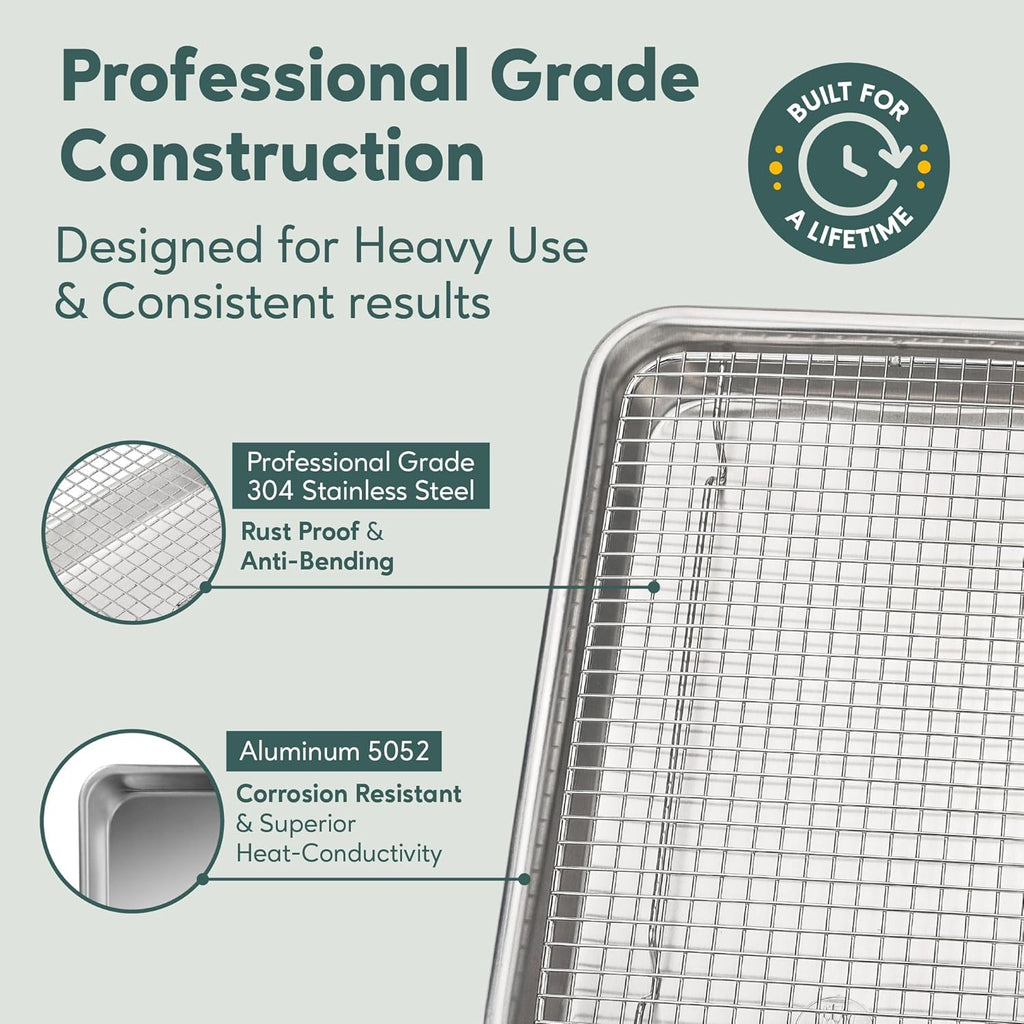 Ultra Cuisine Quarter Sheet Pan Set - Premium Aluminum Baking Sheet with Stainless Steel Rack & Cooling Racks
