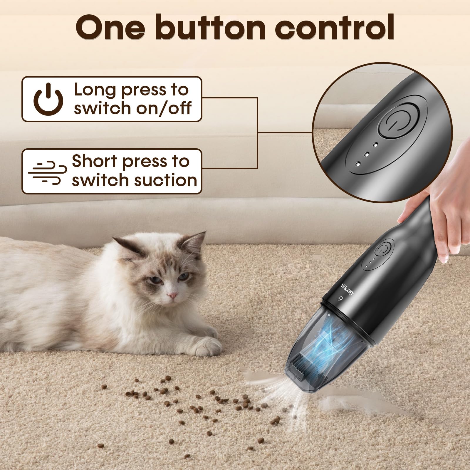 Wkzay Portable Mini Handheld Vacuum Cordless: Brushless Motor – 16,000Pa Strong Suction, Fast Charging, Low Noise, Lightweight and Portable for Home, Apartment, Dorms, Small Spaces